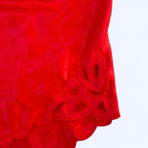 Vintage Natori Red Satin Scalloped Bodysuit Lace Sexy Coquette Flirty Glam Small - Picture 8 of 10